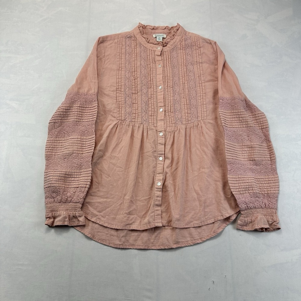 Sundance Women's Medium Dusty Rose Cotton Lace Pintuck Ruffle Boho Blouse Top
